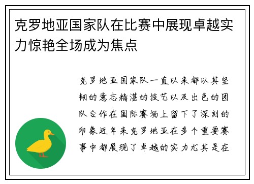 克罗地亚国家队在比赛中展现卓越实力惊艳全场成为焦点